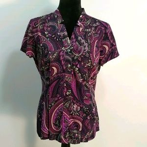 Dana Buchman Purple Paisley Short Sleeve Top Size M
